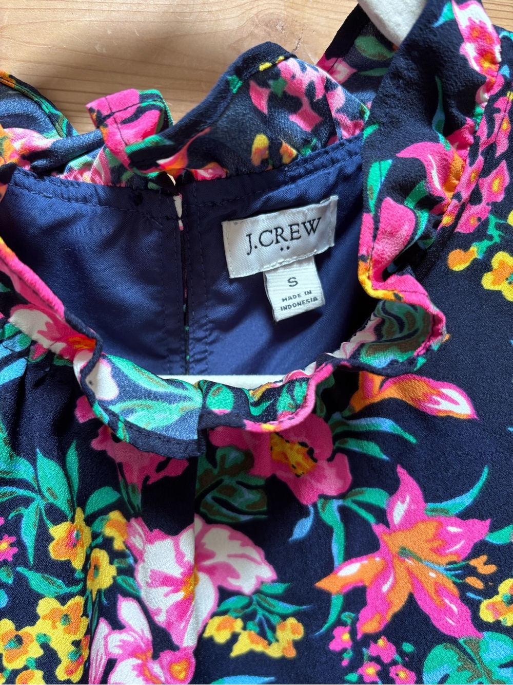 J. Crew Blue Floral Ruffle-Neck Sleeveless Top Size S - Picture 2 of 10
